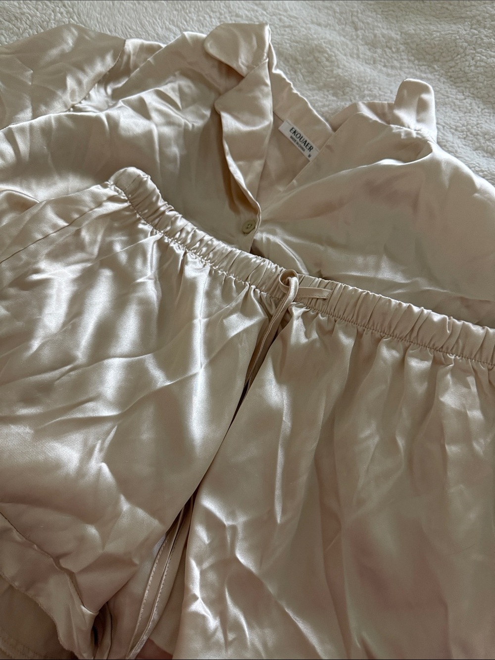 Satin Short Pajama Set in Light Beige